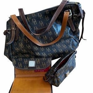 Dooney & Bourke Black and Brown Monogram Bag Set